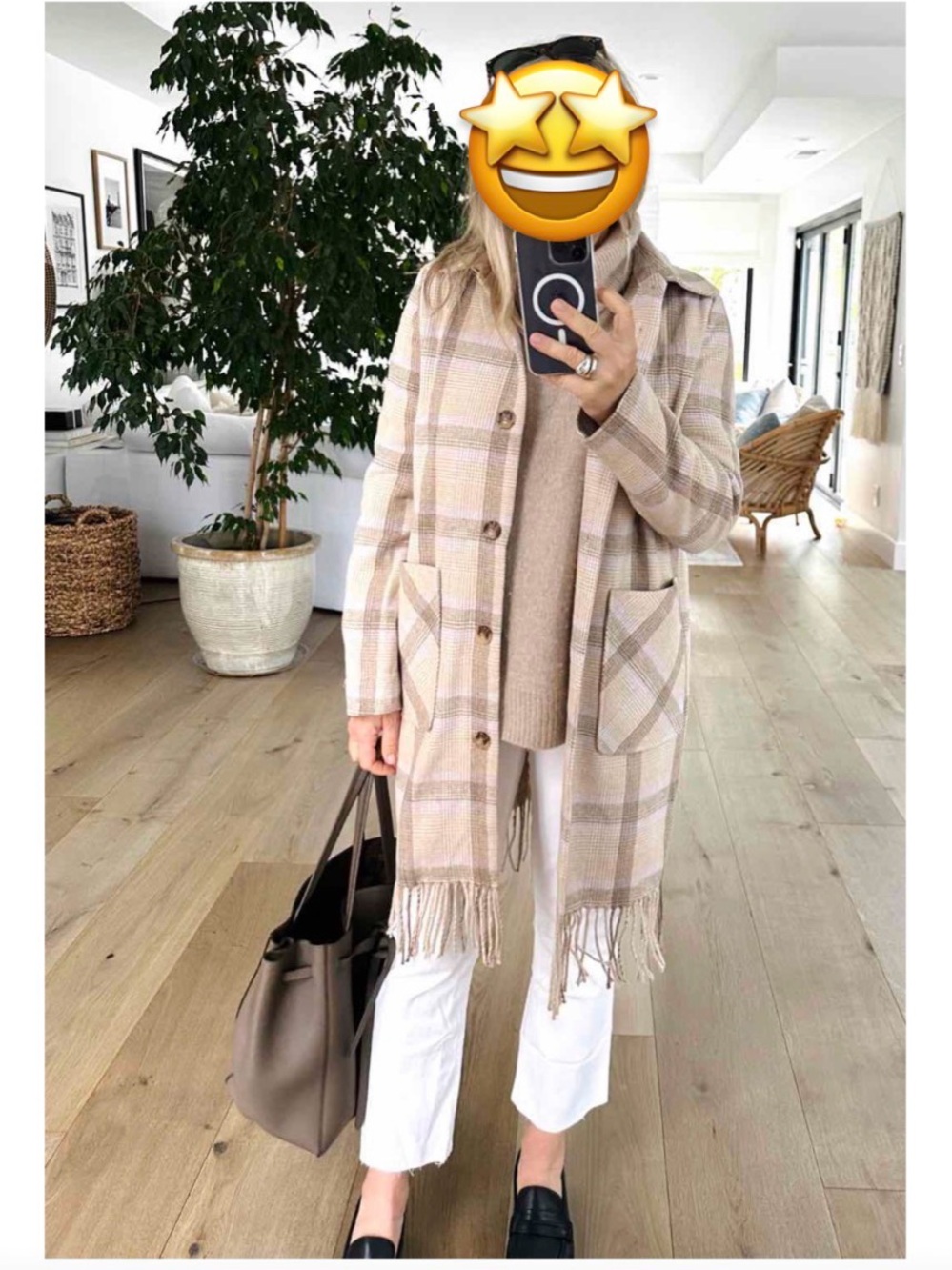 Free People Fringe Hem Plaid Coat
